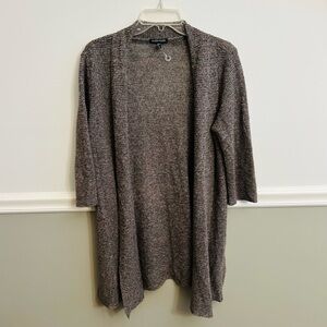 Eileen Fisher Marled Brown Open Front Cardigan 3/4 Sleeve Linen Casual Small